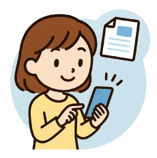 スマホで資料を請求する女性のイラスト